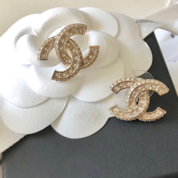 CHANEL Jewelry - Chanel CC Golden Crystal Earrings